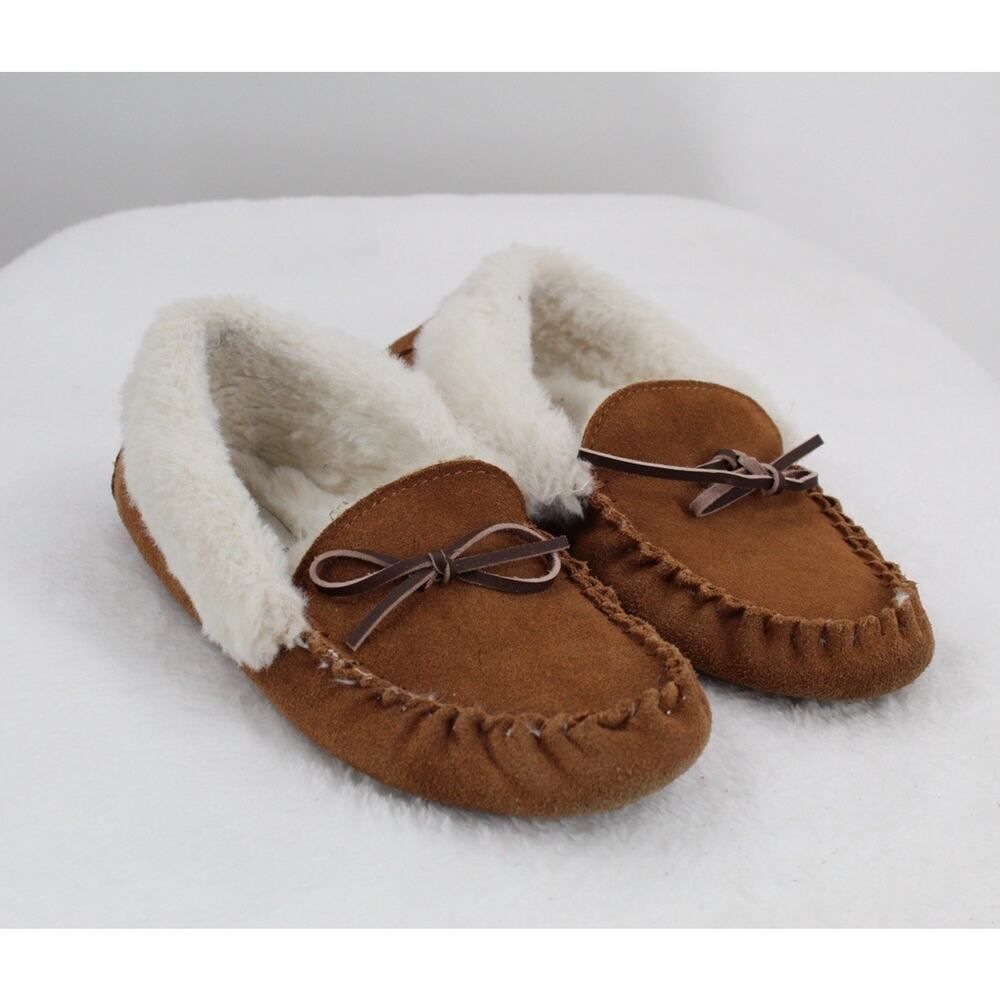 Tommy Bahama Bliss Faux Fur Slippers Slip On Shoes Women Size 7 Suede Leather